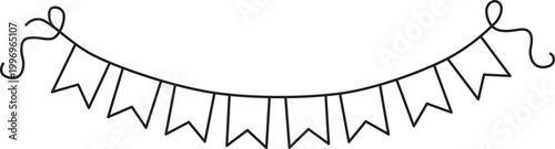 A black line drawing of a festive bunting garland