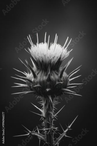 Monochrome thistle macro with sharp spines
