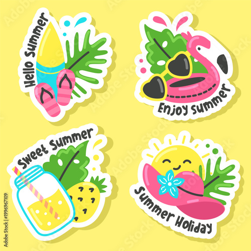 a set of summer stickers with text