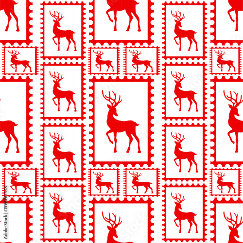 Cute seamless pattern featuring reindeer and decorative frames. Perfect for holiday textiles, gift wrap, and seasonal prints.