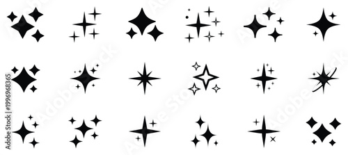 Sparkle vector icons set. Shine symbol illustration. star sign collection. Sparkles, stars and bursts icons, twinkling stars.