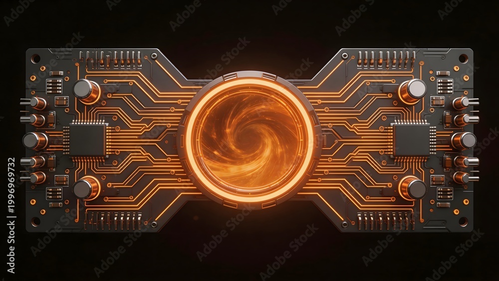 Fototapeta premium Circuit board with glowing spiral design
