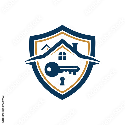 Home Security Shield with Key and House Icon.