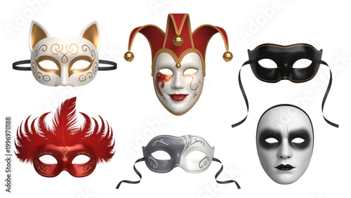 Set of four colorful cartoon masks with different expressions and designs Vector
