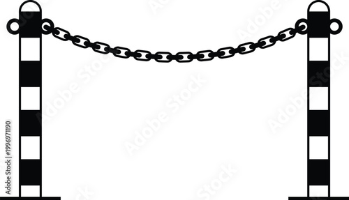 Safety Barrier With Chains Silhouette Isolated on White Background