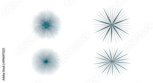 Collection of four different stylized sunburst or starburst icons with varying line densities and radial patterns.