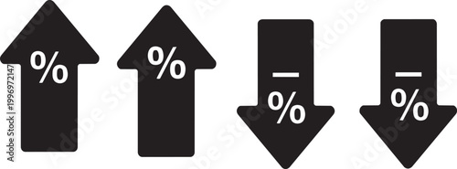 Percentage arrow icons showing up and down trends for financial analysis business market statistics.