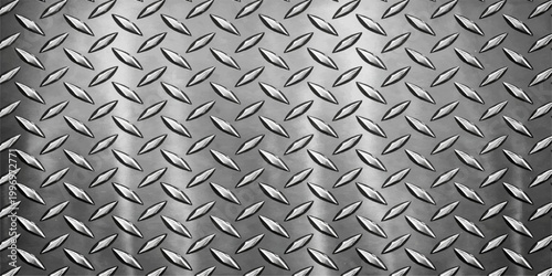 Foto Industrial gray diamond plate metal texture features a seamless metallic steel p