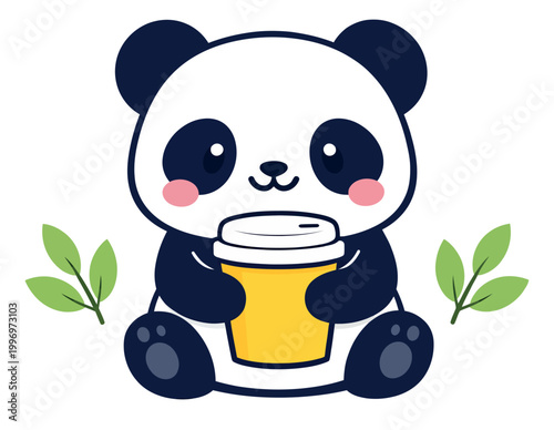 Kawaii illustration of a panda depicting a cheerful moment for tea time