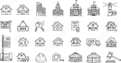 Real Estate Icons: Hand-Drawn Style