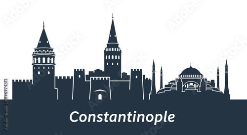 Silhouette of historic Constantinople buildings.