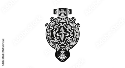 Detailed ornate cross pendant necklace.