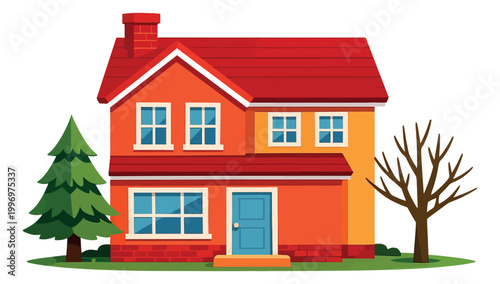 Modern flat style illustration of a suburban house depicting a family home for real estate concepts