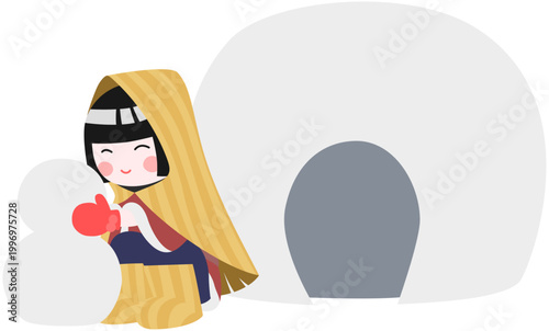 Snow Child Building Snowman Winter Illustration