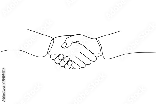 Continuous One Line Drawing of Two Hands Shaking, Minimalist Black Outline Vector Illustration for Business Partnership, Agreement, Success, Cooperation, and Professional Collaboration Concept.