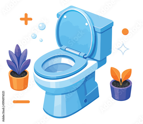 Modern isometric illustration of a clean toilet depicting hygiene and freshness for bathroom interior
