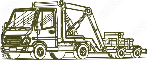 Heavy duty truck with a lifting arm.