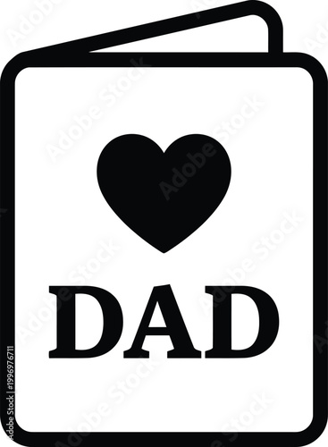 Black and white icon of a card with a heart and the word dad