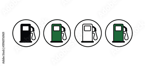Gas pump icons in different colors and styles for various uses