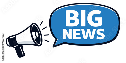 Line art illustration of a megaphone with a speech bubble depicting big news for marketing communication