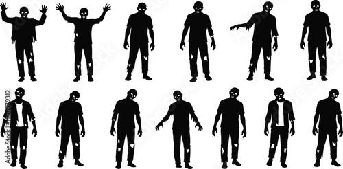 A professional group of business people silhouettes including men and women in suits standing and walking as a team vector illustration