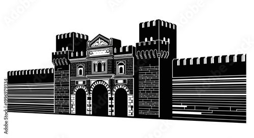 Medieval Castle Gate with Towers.