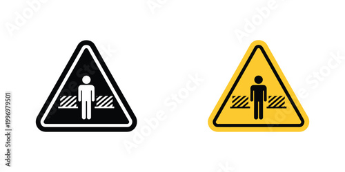 Crushing Hazard Warning Icons in Vector Style, Safety Sign Design Featuring Risk of Injury Symbol for Industrial and Workplace Graphics