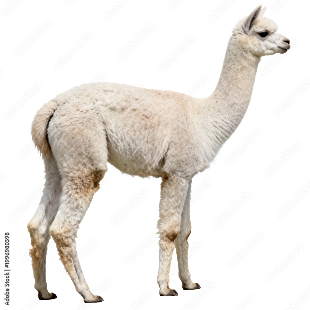 Fototapeta premium [Transparent Background PNG]Full Body Profile of a White Alpaca Standing