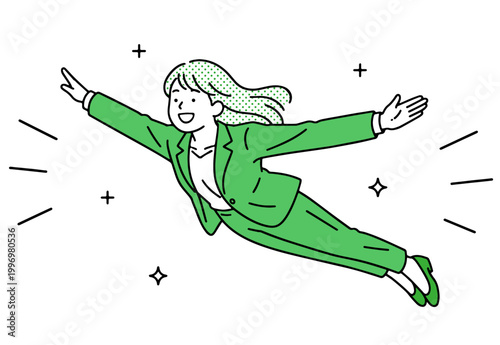 空を飛ぶキャリアウーマン