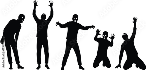 A dynamic black vector illustration featuring silhouettes of people and children dancing with passion, depicting an artistic evolution of figures from a family to a couple enjoying music and sport