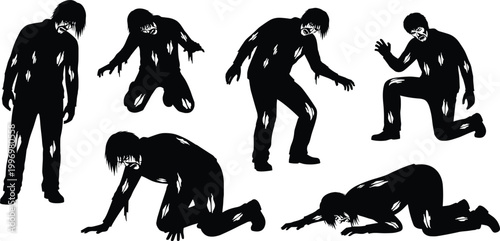 Vector silhouettes of people and women featuring a black horse rider, dog pet, and wild animal illustration set isolated on white for equestrian sport and nature art