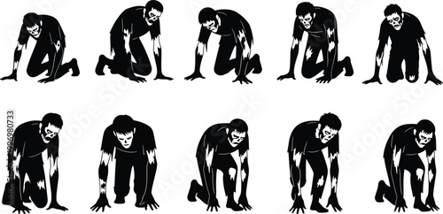 A set of black vector silhouettes featuring people, women, and men in action, including artful illustrations of a dancing couple, a family with children, and sports enthusiasts for fun