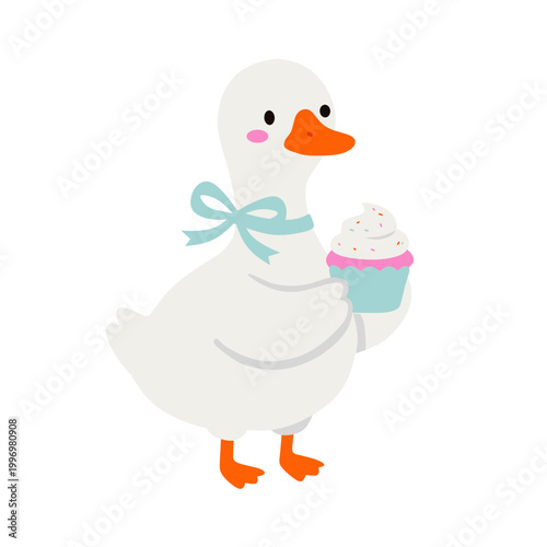 Goose Holding Cupcake for Celebratory Events or Party Illustrations