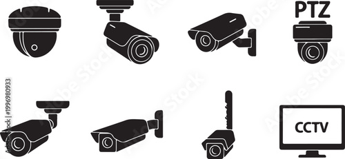 CCTV security cameras vector icons set, video surveillance