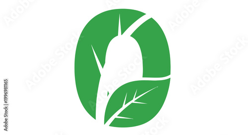 A green leaf forming the shape of the number zero minimalist design