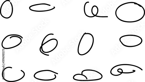 Collection of Hand-Drawn Oval and Swirl Doodles on a White Background