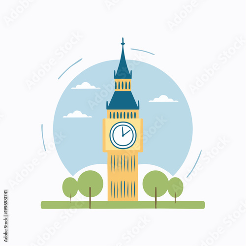 Flat Illustration of Big Ben Clock Tower in London