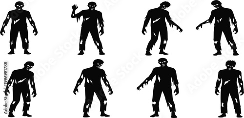 A vector illustration featuring black silhouettes of business people, men, and women in action alongside a family with a child having fun