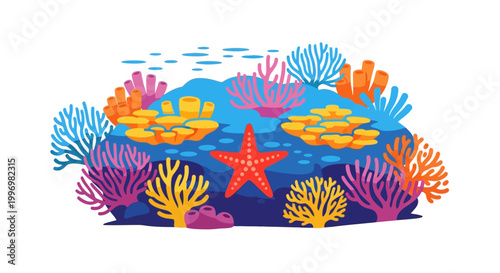 Colorful Coral Reef Starfish Illustration.