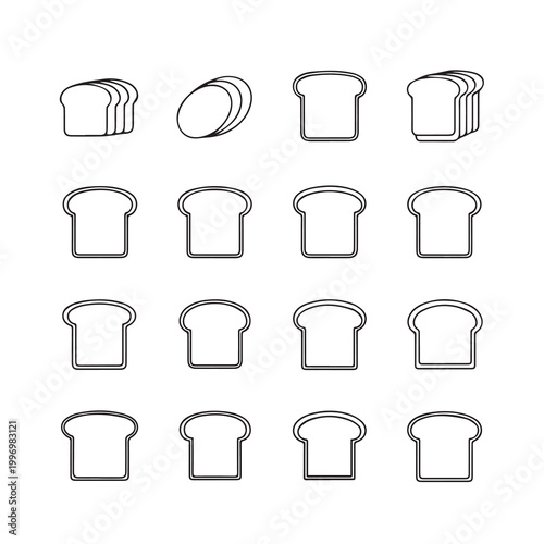 Collection of bread slices in a clean graphic line art style for culinary concepts
