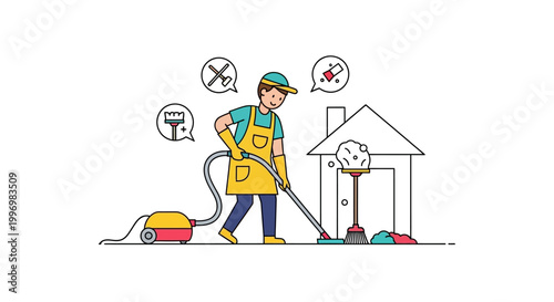 Professional House Cleaner Using Vacuum Cleaner