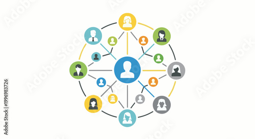 Vibrant interconnected network illustrating a diverse community of users, depicting social connections, business relationships, and communication channels online.