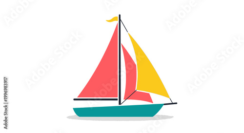 Colorful Sailboat With Red Sails.