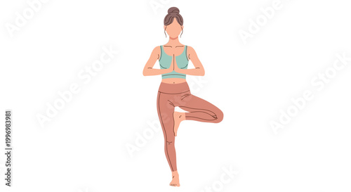 Woman Practicing Tree Pose Yoga Illustration