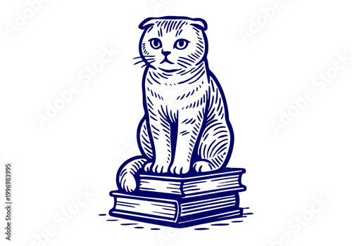 Scottish Fold Cat hand drawn simple sketch vector illustration