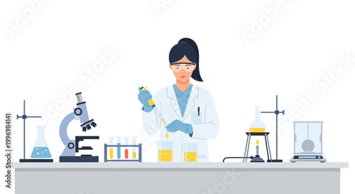 Female Scientist Conducting Laboratory Experiment with Pipette