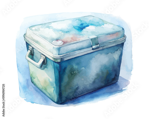 Watercolor Ice Cooler Box Icon, Picnic Storage Clipart, Isolated on White background