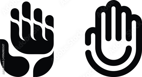 Two distinct graphic representations of open human hands palm up concept designs for caring support and giving gestures.