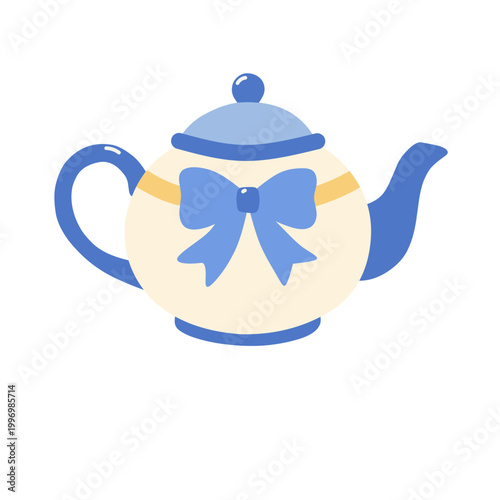 Teapot Illustration with Bow Detail on White Background