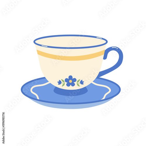 Teacup Illustration of Flower Design on Saucer